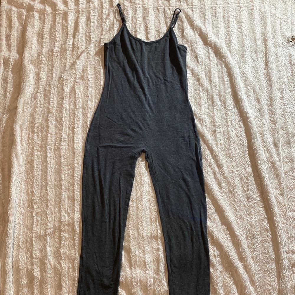 Dark gray jumpsuit tank top one piece leggings size large sleeveless jumper
